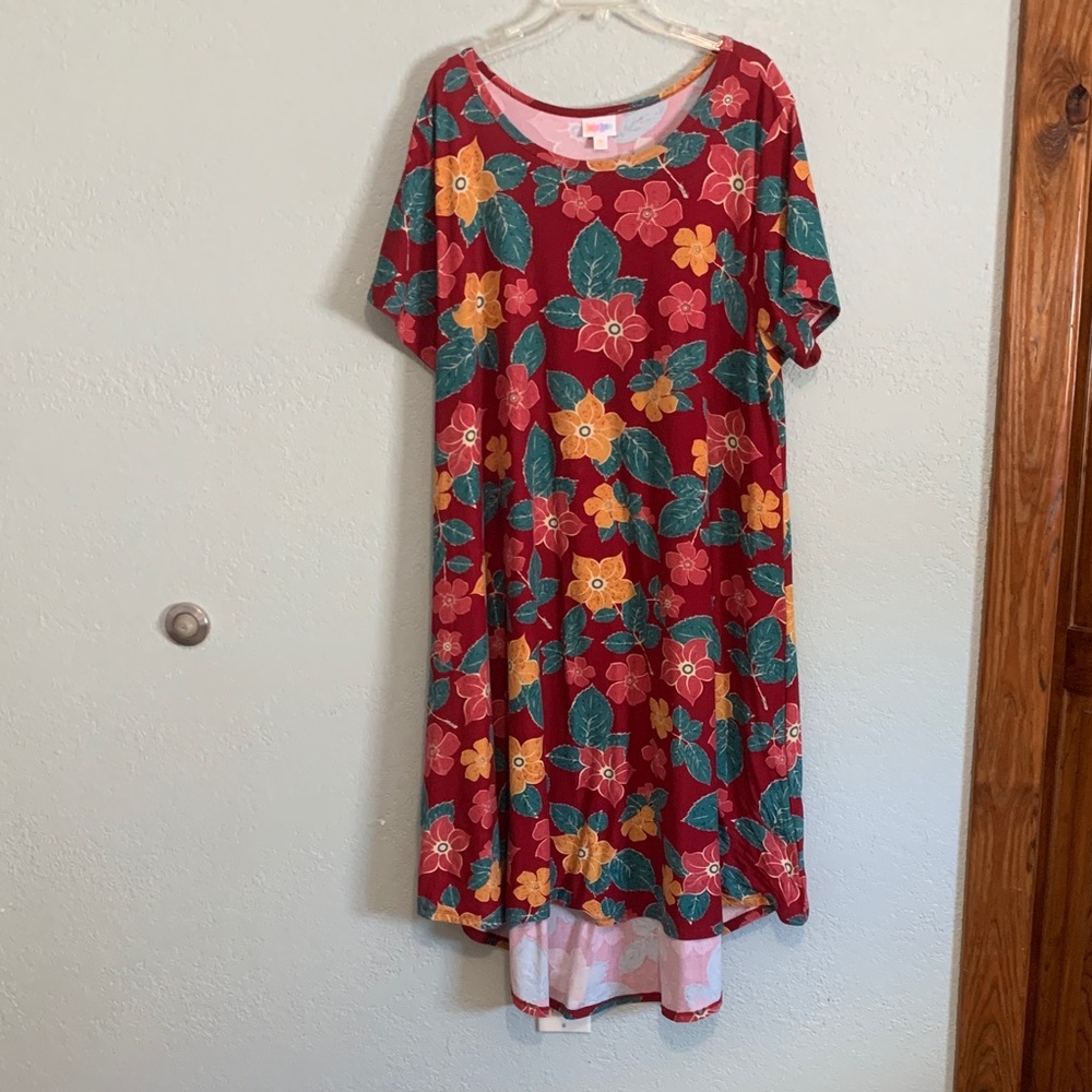 LuLaRoe Asymmetrical Dress in Red with Floral Print